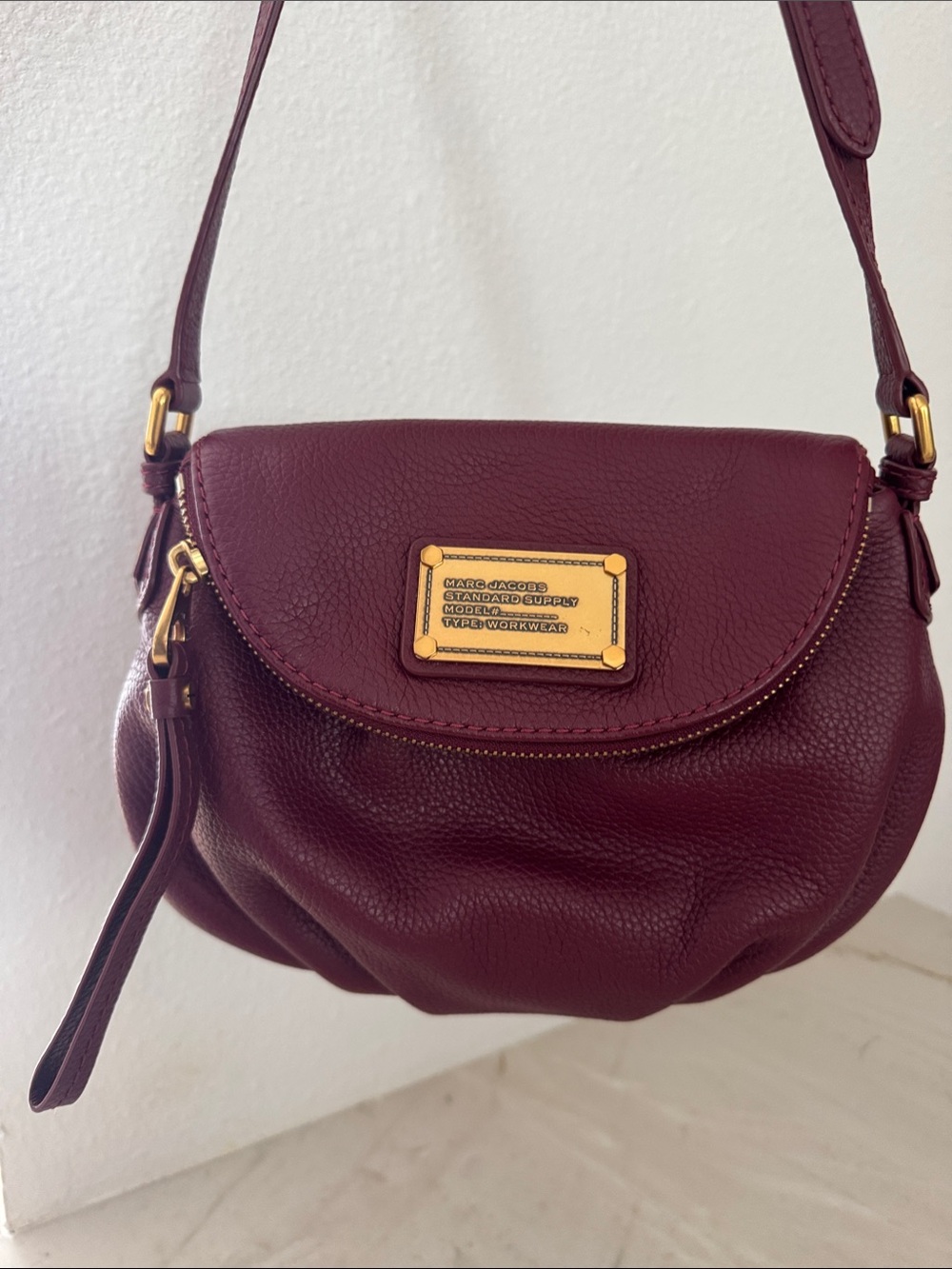 Marc Jacobs Burgundy Leather Crossbody Bag with Gold Hardware